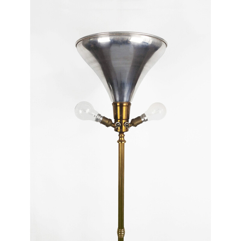 Vintage floor lamp in bronze and chrome metal Lampshade 1940 s