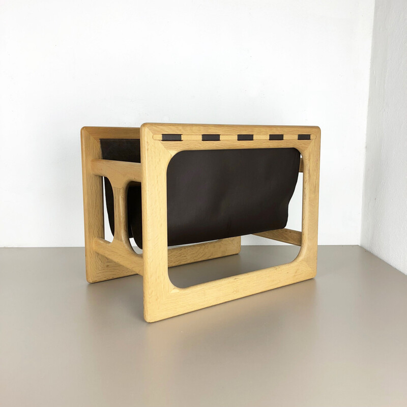 Vintage solid oak magazine rack by Salin Mobler, Denmark 1970