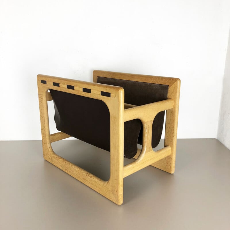 Vintage solid oak magazine rack by Salin Mobler, Denmark 1970