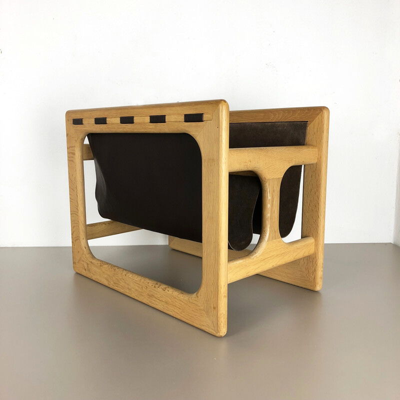 Vintage solid oak magazine rack by Salin Mobler, Denmark 1970