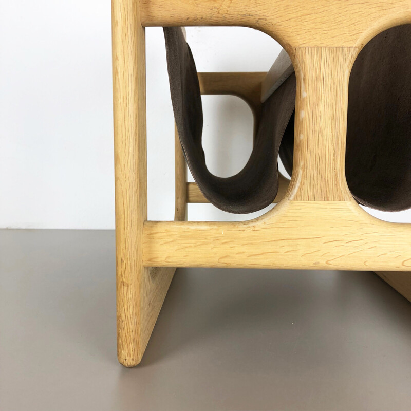 Vintage solid oak magazine rack by Salin Mobler, Denmark 1970