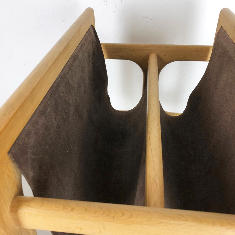 Vintage solid oak magazine rack by Salin Mobler, Denmark 1970