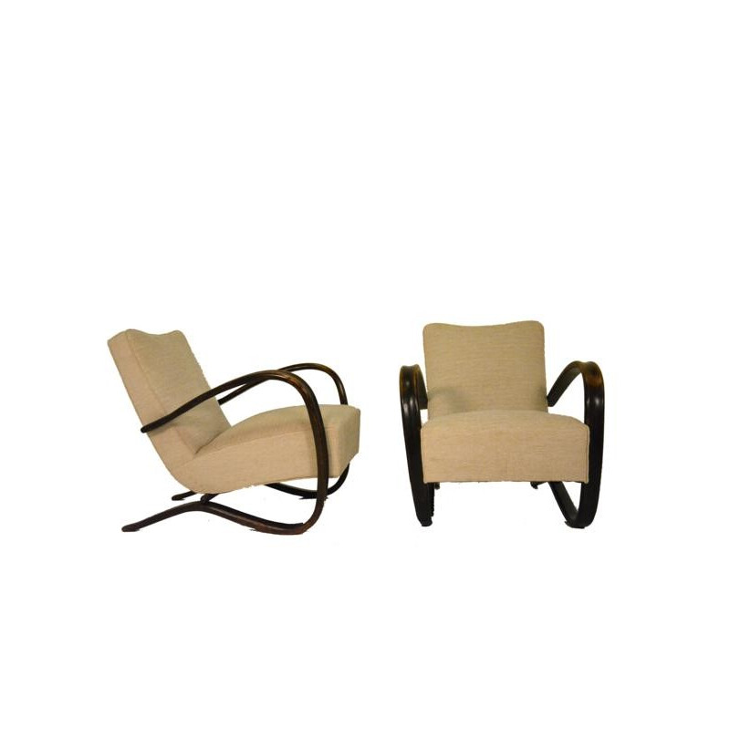 Pair of H 269 armchairs in wood and fabric, Jindrich HALABALA - 1930s