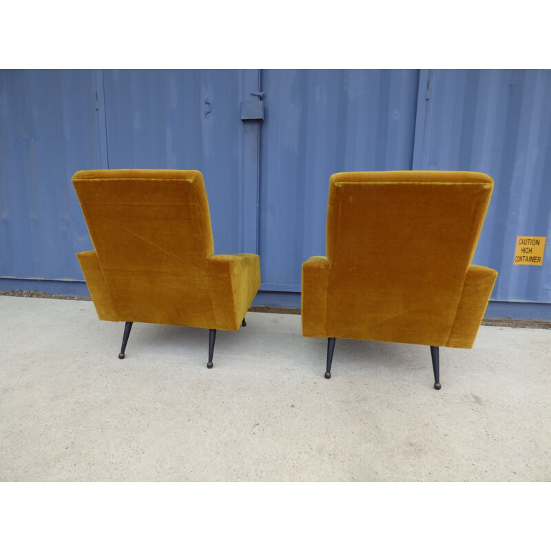 Pair of vintage velvet mustard chair, French 1960s