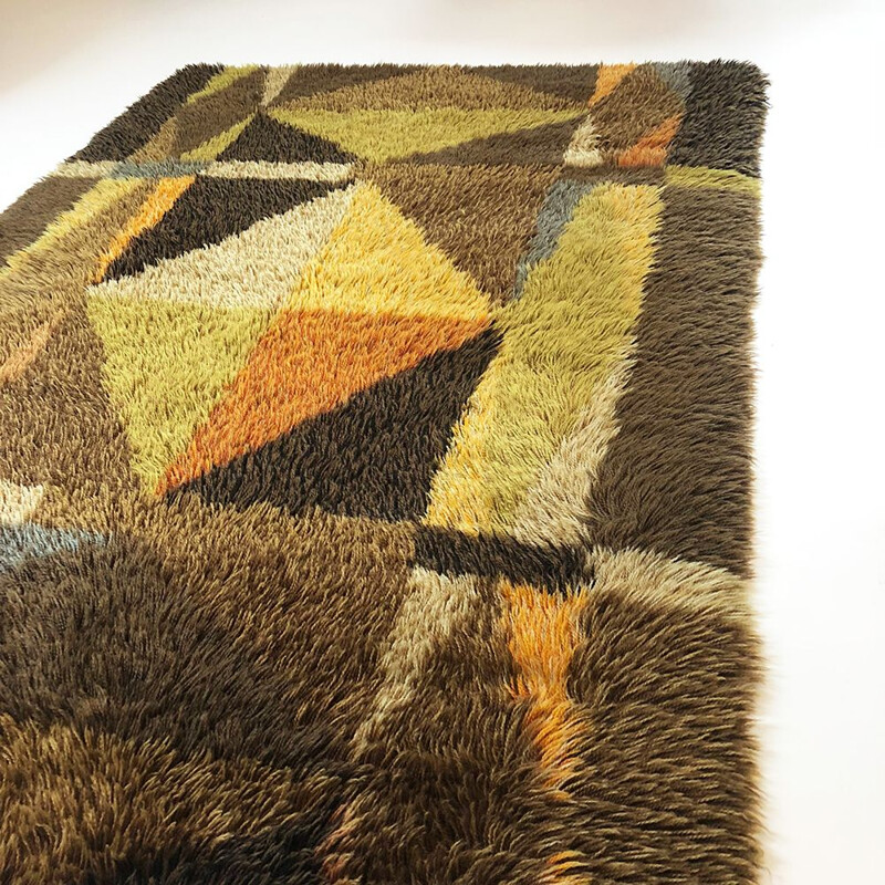 Original abstract Scandinavian High Pile Pop Art Rya Carpet, Sweden, 1960s