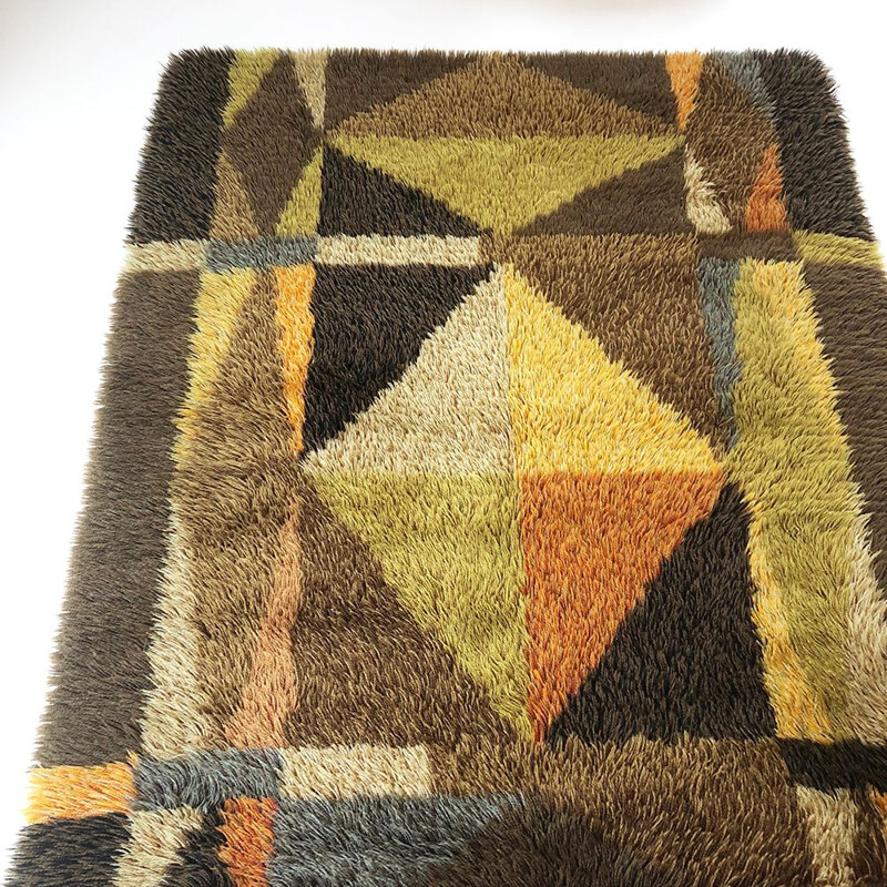 Original abstract Scandinavian High Pile Pop Art Rya Carpet, Sweden, 1960s