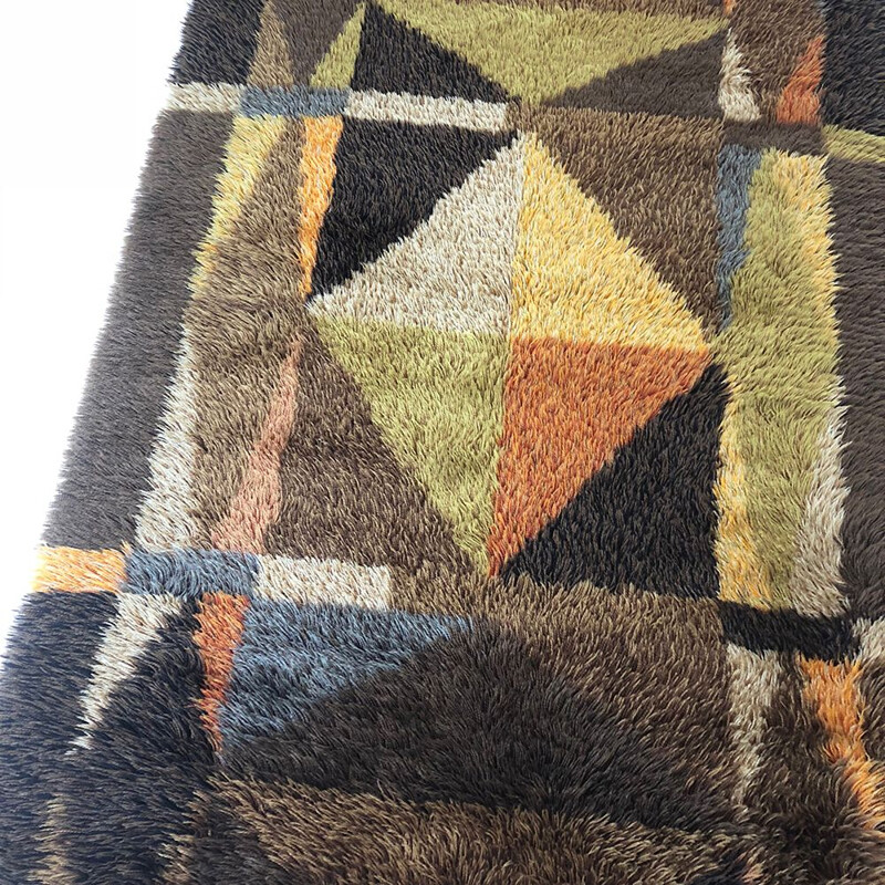 Original abstract Scandinavian High Pile Pop Art Rya Carpet, Sweden, 1960s