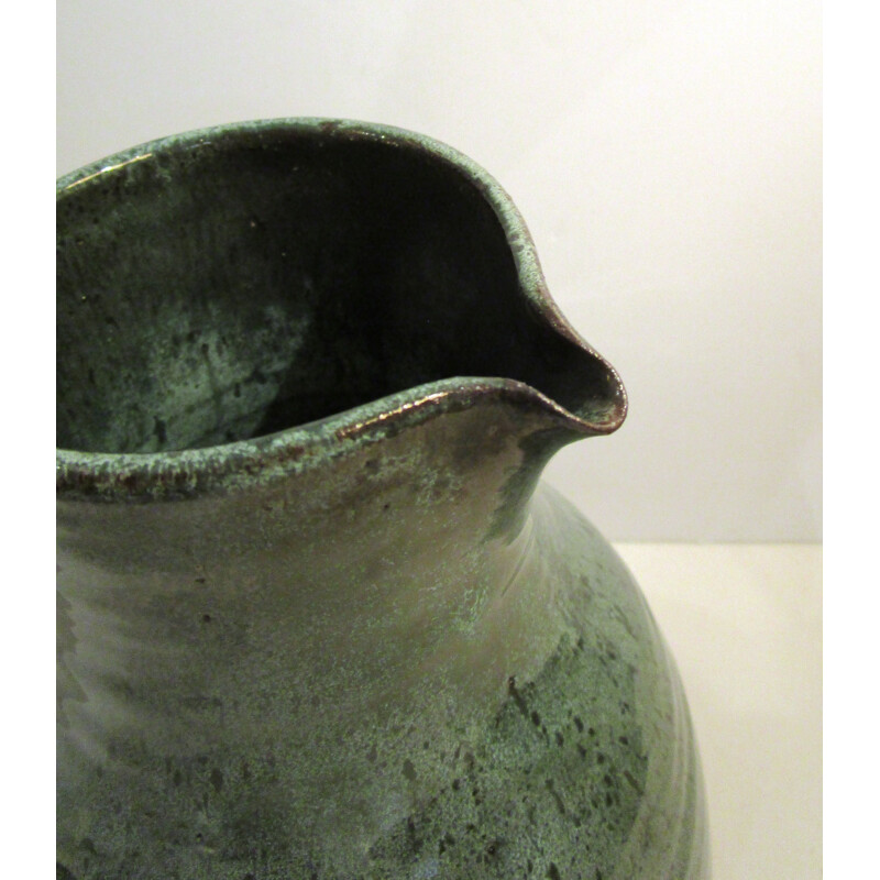 Vintage blue ceramic pitcher by Jeanne Pierlot 1970