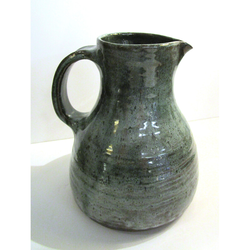 Vintage blue ceramic pitcher by Jeanne Pierlot 1970