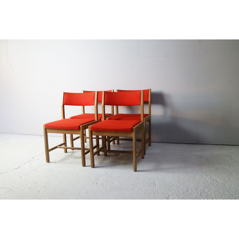 Set of 4 vintage danish red chairs by Borge Mogensen 1970