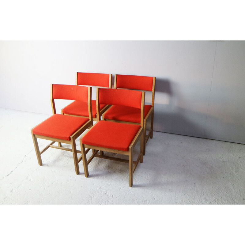 Ensemble de 4 chaises vintage de Borge Mogensen rouges danoises 1970