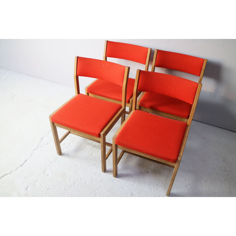 Ensemble de 4 chaises vintage de Borge Mogensen rouges danoises 1970