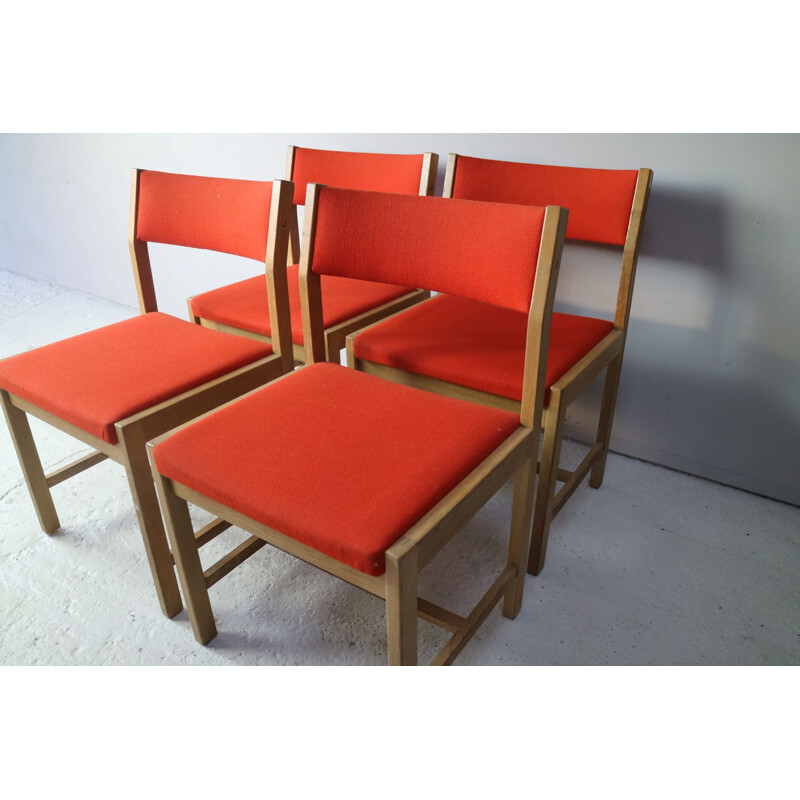 Ensemble de 4 chaises vintage de Borge Mogensen rouges danoises 1970