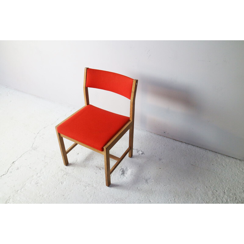 Ensemble de 4 chaises vintage de Borge Mogensen rouges danoises 1970