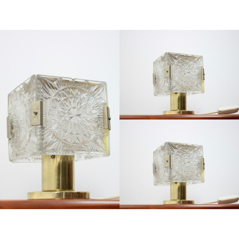 Set of 3 vintage lamps by Kamenický Šenov in brass and glass