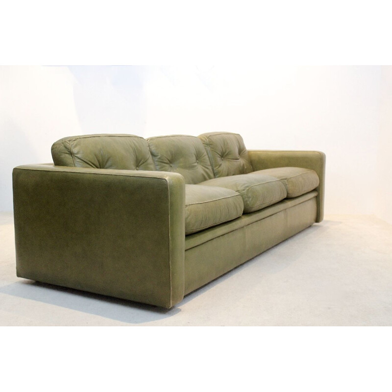 Three-Seat Sofa by Poltrona Frau in Olive green leather, Italy 1970s