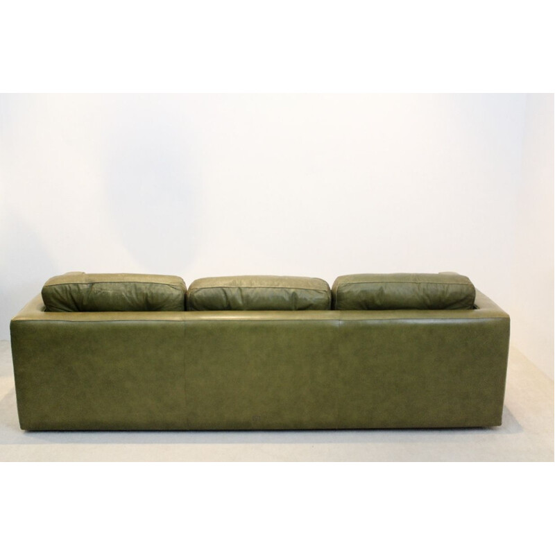 Three-Seat Sofa by Poltrona Frau in Olive green leather, Italy 1970s