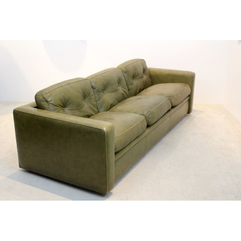 Three-Seat Sofa by Poltrona Frau in Olive green leather, Italy 1970s