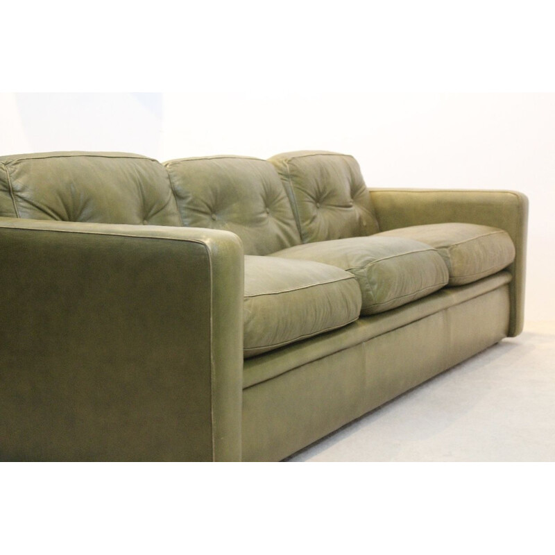 Three-Seat Sofa by Poltrona Frau in Olive green leather, Italy 1970s