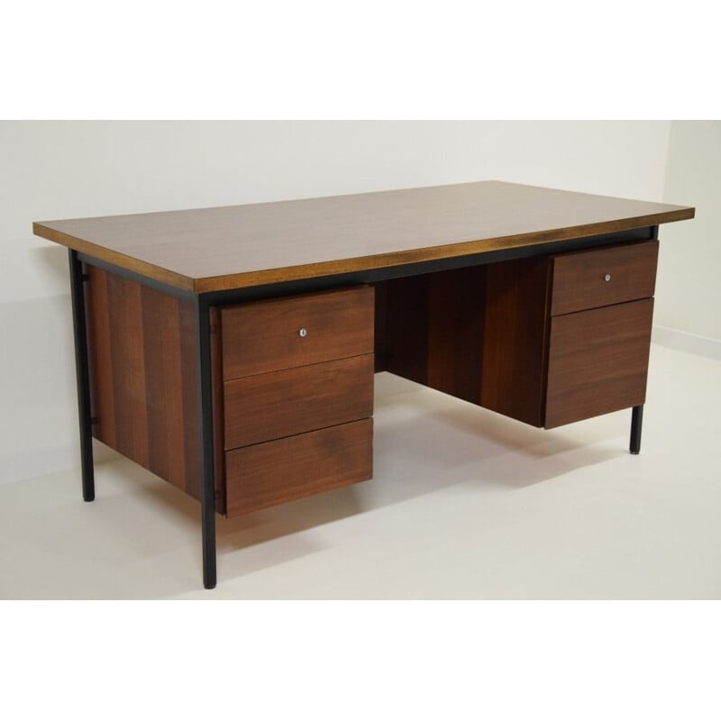 Vintage Ministre desk for Knoll in teak and steel 1950