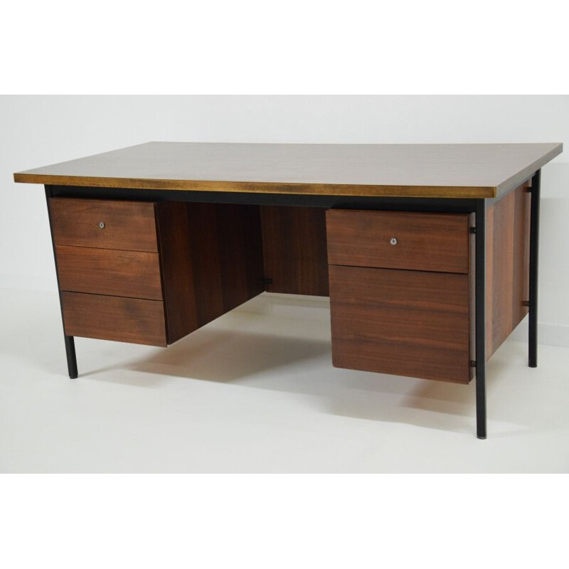 Vintage Ministre desk for Knoll in teak and steel 1950