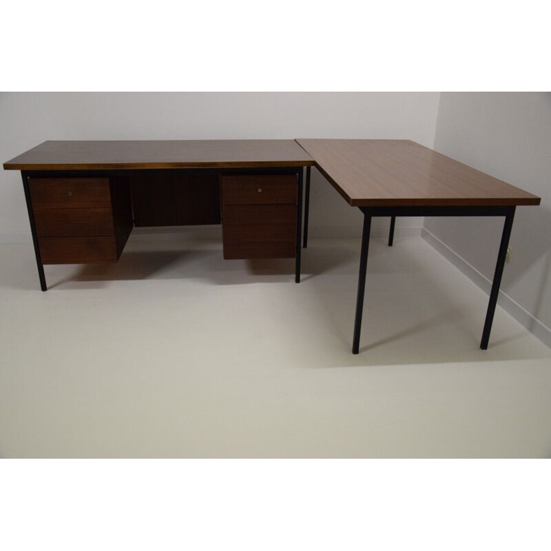 Vintage Ministre desk for Knoll in teak and steel 1950