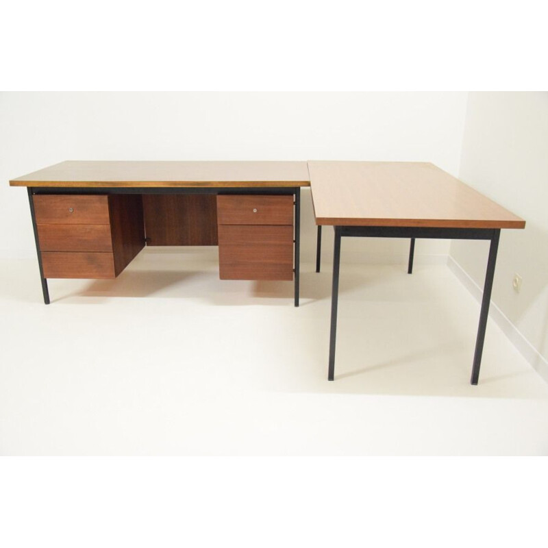 Vintage Ministre desk for Knoll in teak and steel 1950