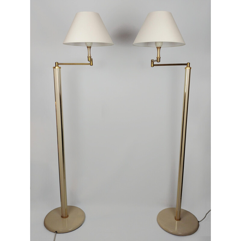 Pair of modular floor lamps lacquer and brass 1970 s