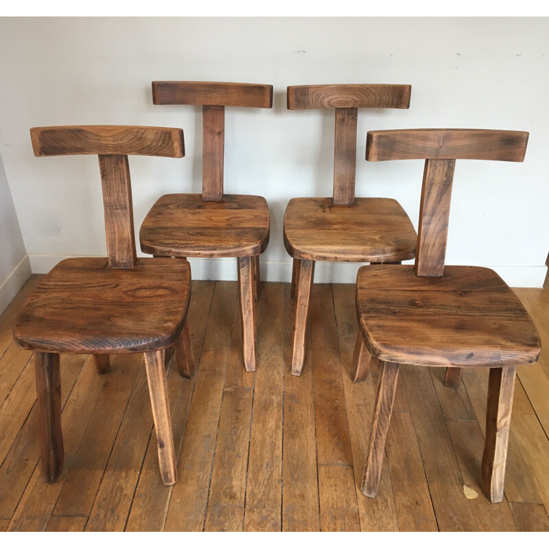 Set of 4 vintage T chairs for Mikko Nupponen in elm 1950