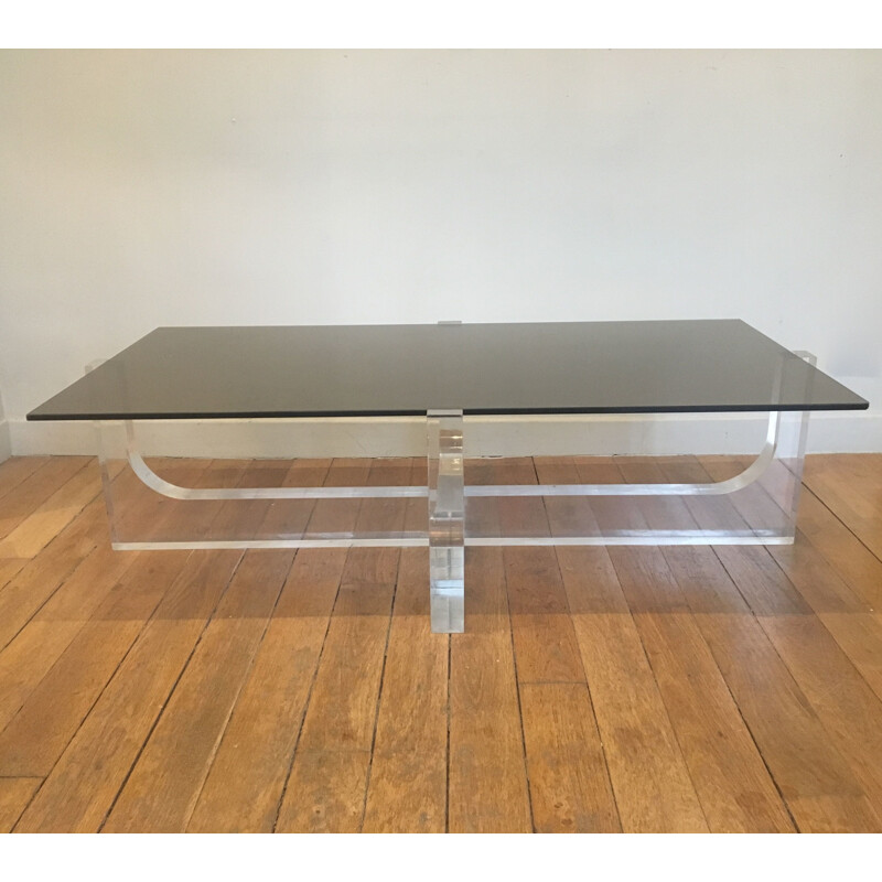 French vintage table in glass and plexiglas 1970