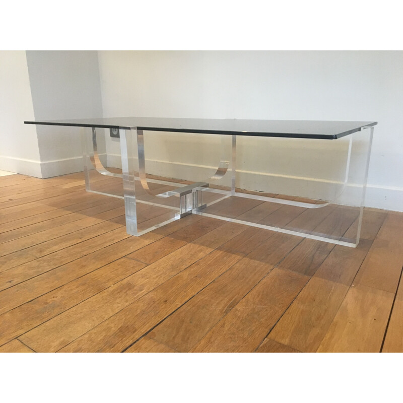 French vintage table in glass and plexiglas 1970