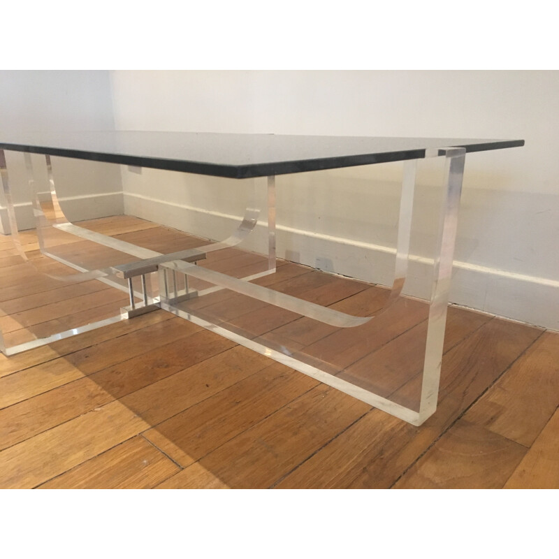 French vintage table in glass and plexiglas 1970