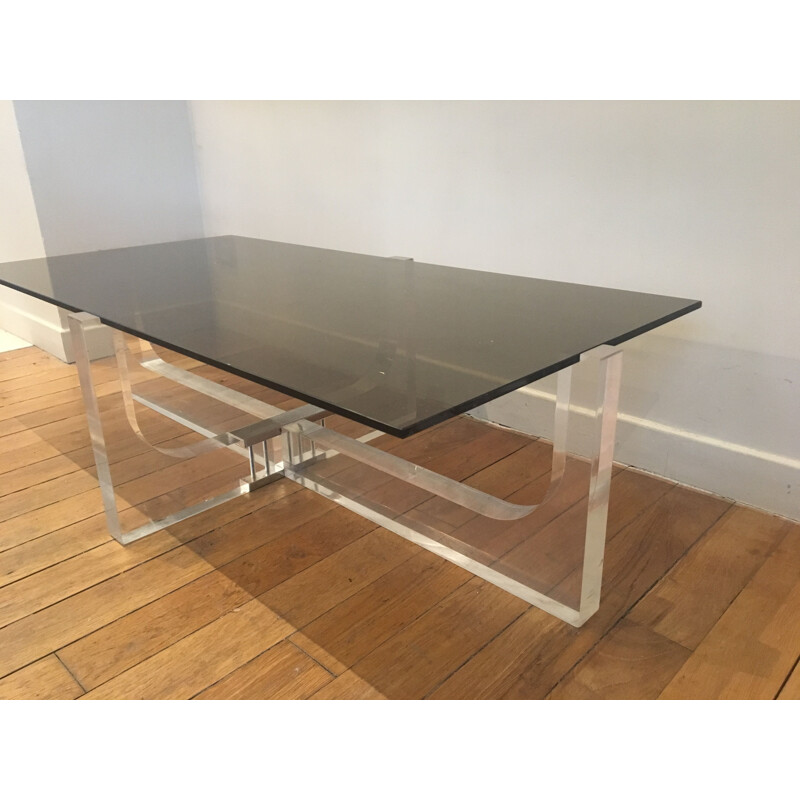 French vintage table in glass and plexiglas 1970