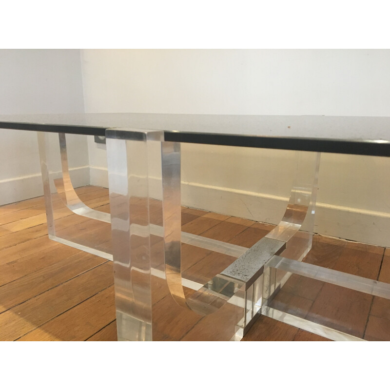 French vintage table in glass and plexiglas 1970