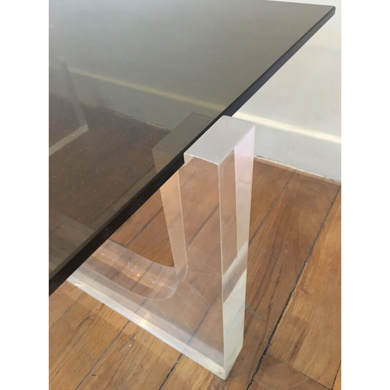 French vintage table in glass and plexiglas 1970