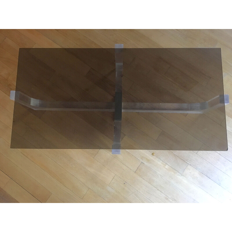 French vintage table in glass and plexiglas 1970