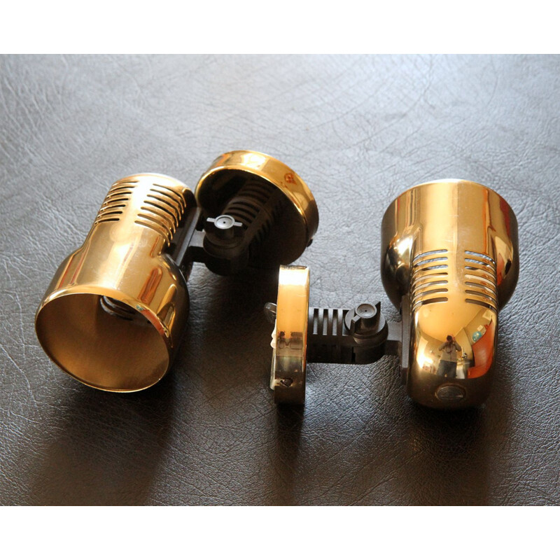 Set of 2 vintage sconces for Fase in gold metal and plastic