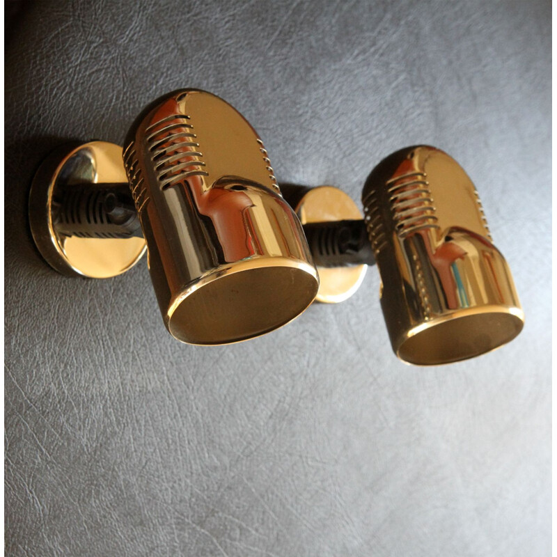 Set of 2 vintage sconces for Fase in gold metal and plastic