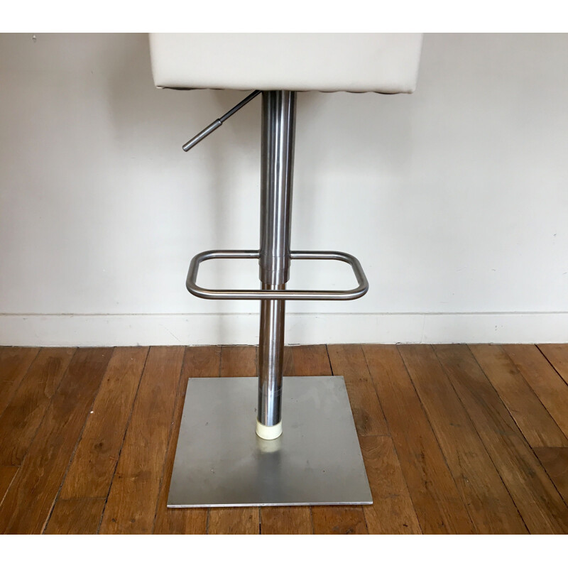 Set of 4 vintage stools in ivory leatherette and steel 1980