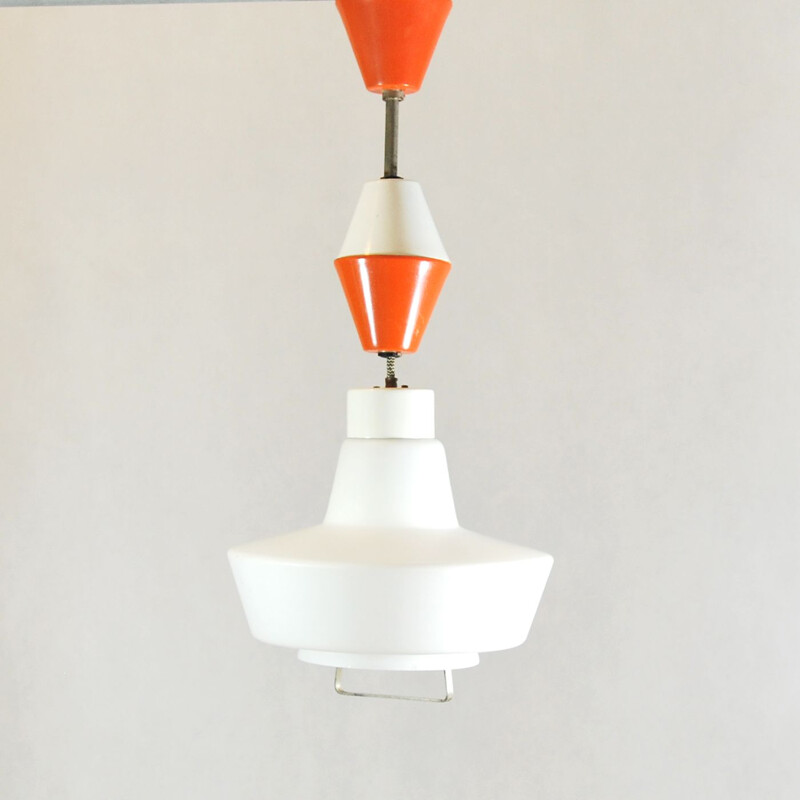 Vintage orange hanging lamp by ESC Czechoslovakia in glass and metal