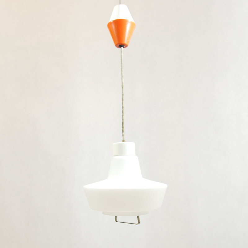 Vintage orange hanging lamp by ESC Czechoslovakia in glass and metal