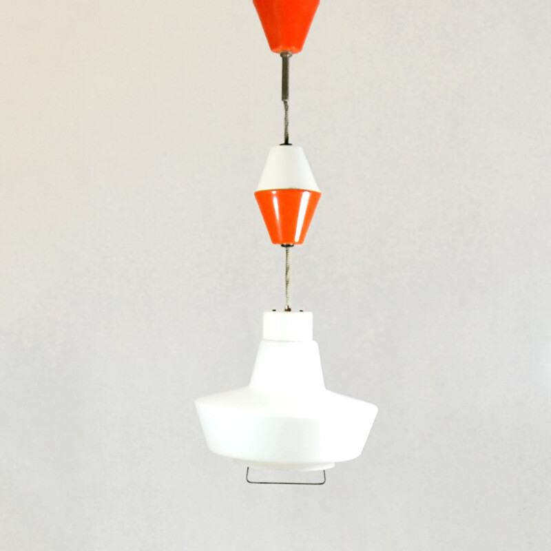 Vintage orange hanging lamp by ESC Czechoslovakia in glass and metal