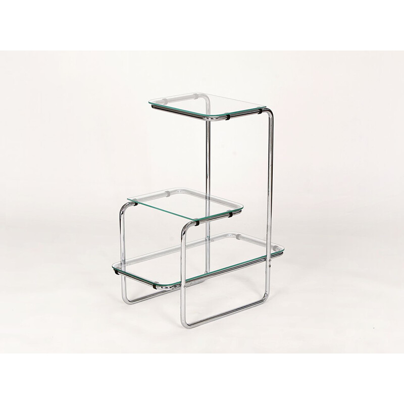Vintage glass and steel shelf for Mücke-Melder Frystat 1930