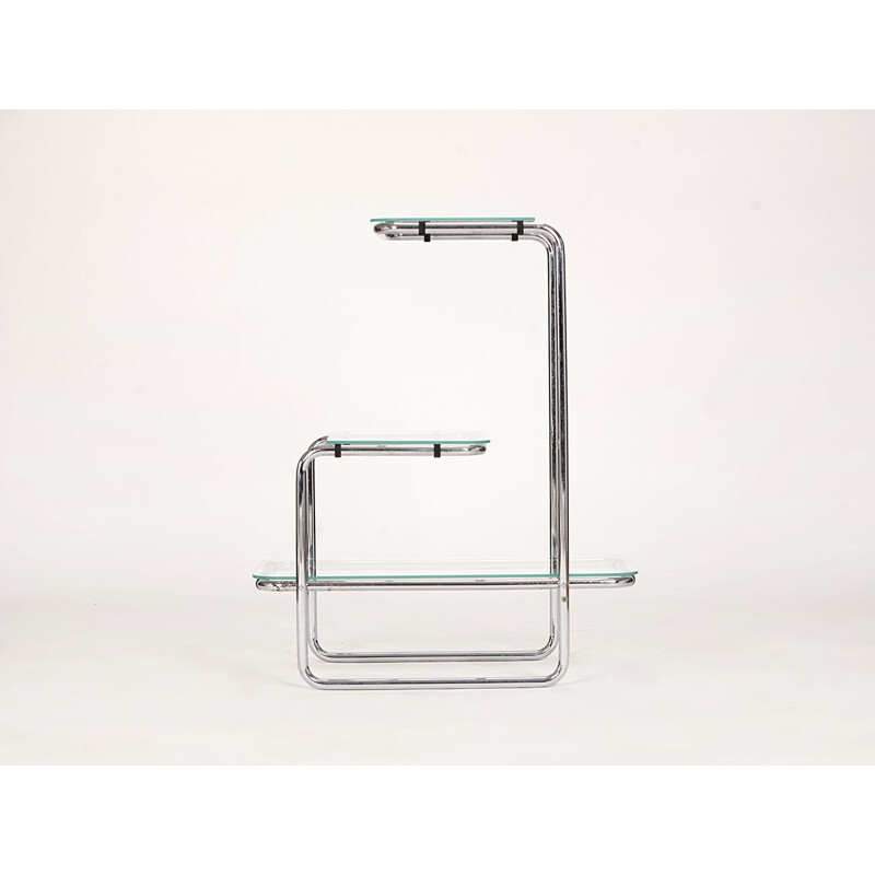 Vintage glass and steel shelf for Mücke-Melder Frystat 1930