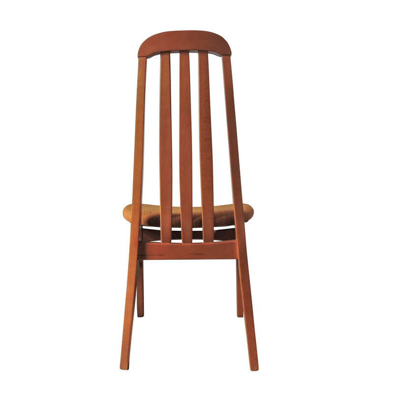 Ensemble de 4 chaises vintage en bois et tissu brun-orange 1970