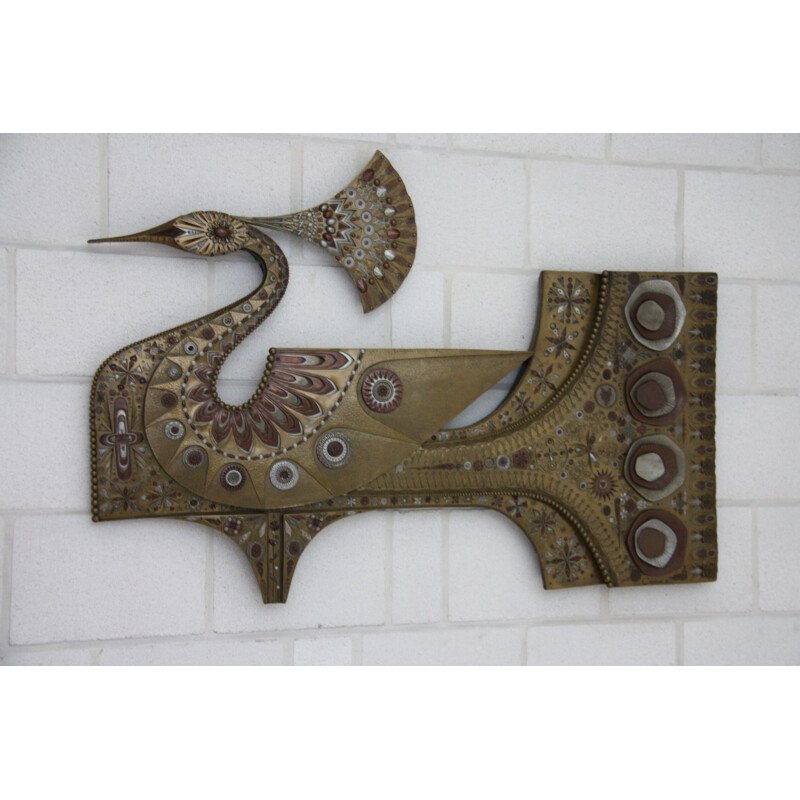 Vintage wall decoration "Peacock" in metal by Giovanni Schoeman