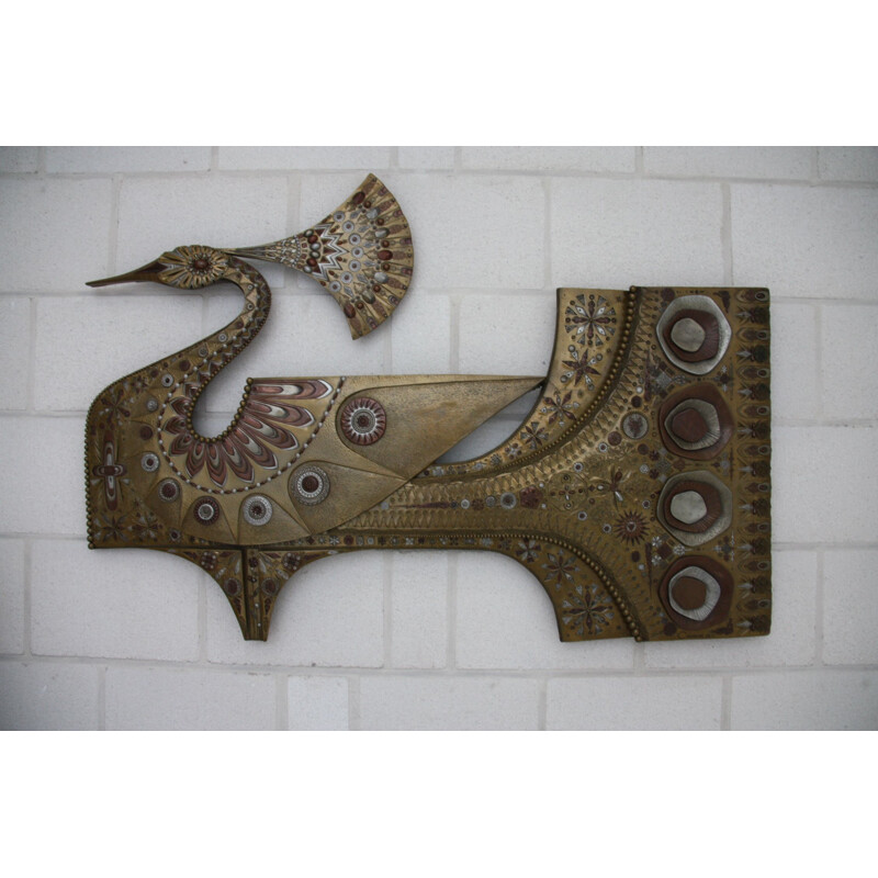 Vintage wall decoration "Peacock" in metal by Giovanni Schoeman