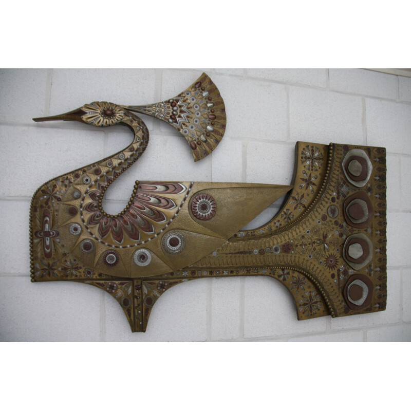 Vintage wall decoration "Peacock" in metal by Giovanni Schoeman