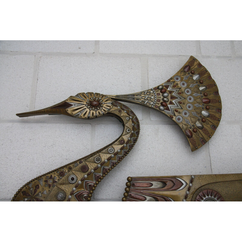 Vintage wall decoration "Peacock" in metal by Giovanni Schoeman
