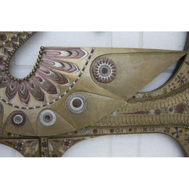 Vintage wall decoration "Peacock" in metal by Giovanni Schoeman